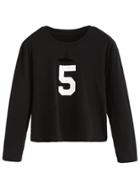 Shein Black Number Print Cropped Distressed T-shirt
