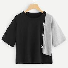 Shein Cut And Sew Panel Criss Cross Tee