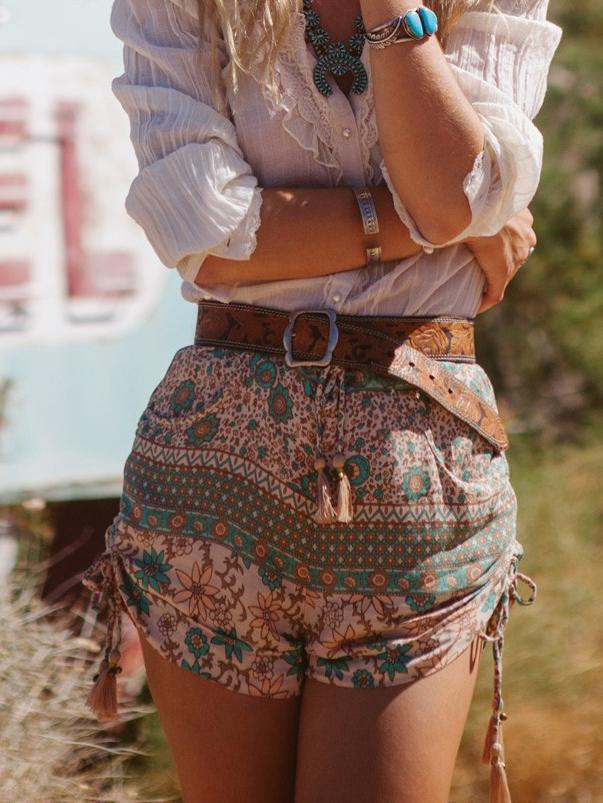 Shein Flower Print Drawstring Shorts