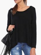 Shein Black Long Sleeve Dip Hem T-shirt