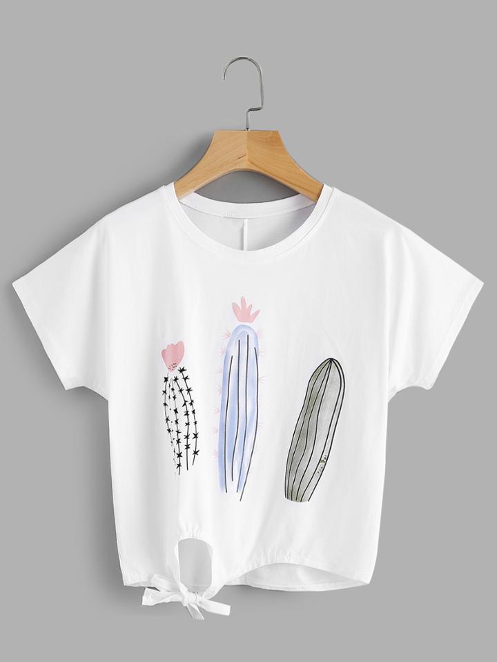 Shein Cactus Print Knot Side Tee