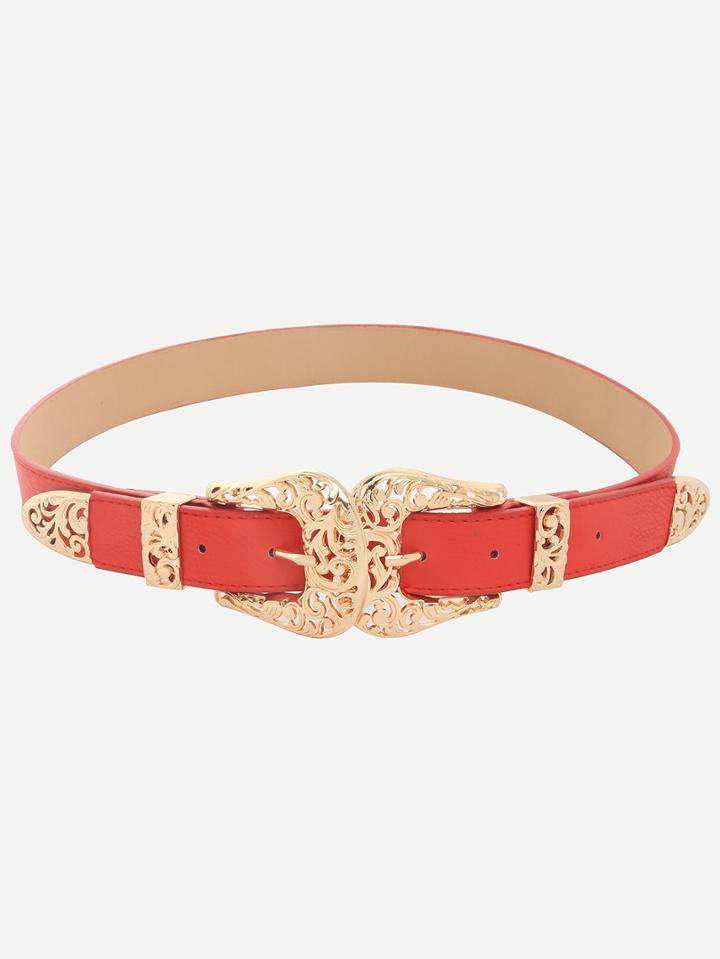 Shein Red Double Metal Buckle Belt