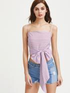 Shein Striped Criss Cross Bow Tie Front Crop Cami Top