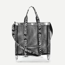 Shein Letter Detail Pvc Bag With Convertible Strap