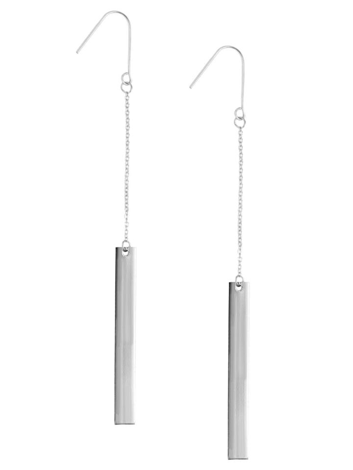 Shein Silver Straight Bar Drop Earrings