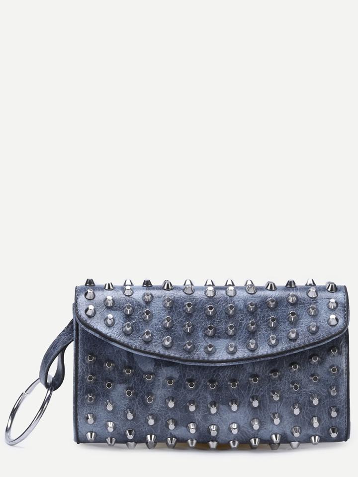 Shein Blue Pu Studded Crossbody Flap Bag