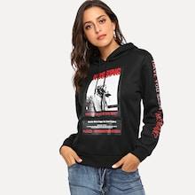 Shein Kangaroo Pocket Figure & Letter Hoodie