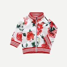 Shein Toddler Girls Floral Print Contrast Striped Trim Jacket