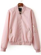 Shein Pink Zipper Up Bomber Jacket