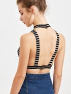 Shein Striped Open Back Crop Top
