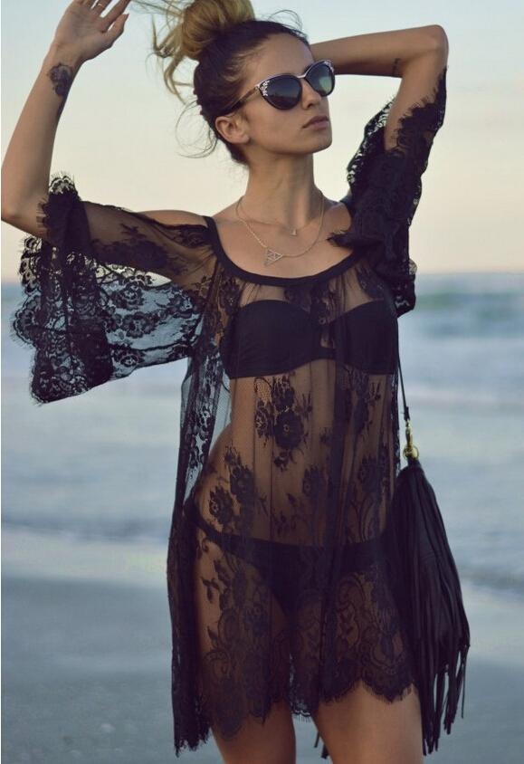 Shein Black Off The Shoulder Sheer Lace Blouse