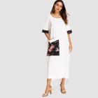 Shein Floral Print Contrast Pocket Dress
