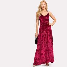 Shein Lace Up Back Crushed Velvet Cami Dress