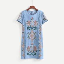 Shein Embroidered Denim Dress