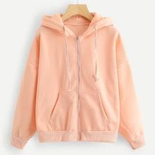 Shein Plain Zipper Hooded Jacket