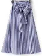 Shein Blue White Stripe Zipper Side Tie-waist Bow Long Skirt
