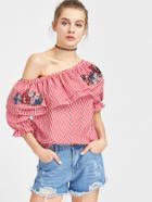 Shein Flounce Layered Neckline Gingham Patches Top