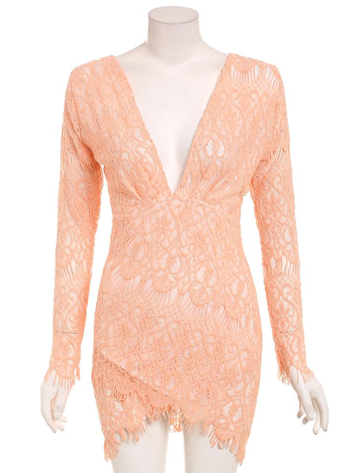 Shein Deep V-neck Asymmetric Lace Dress