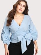 Shein Gathered Sleeve Knotted Wrap Blouse