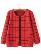 Shein Red Grid Open Front Cardigan