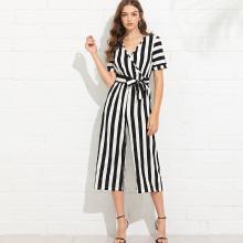 Shein Self Tie Striped Wrap Jumpsuit