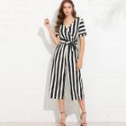 Shein Self Tie Striped Wrap Jumpsuit