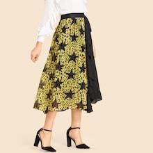 Shein Two Tone Elastic Waist Flare Skirt