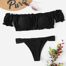 Shein Off The Shoulder Lettuce Trim Leopard Bikini Set