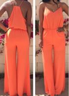 Rosewe Strap Design Solid Orange Loose Jumpsuit