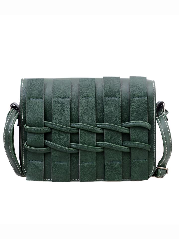 Shein Faux Leather Braided Flap Bag - Green