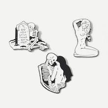 Shein Skeleton & Figure Brooch Set 3pcs