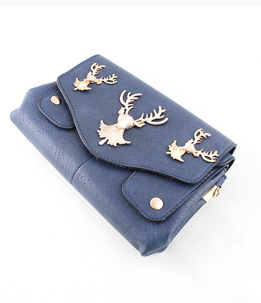 Shein Blue Pu Leather Golden Deer Clutch Bag