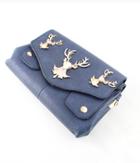 Shein Blue Pu Leather Golden Deer Clutch Bag