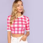 Shein Crop Plaid T-shirt