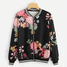 Shein Stripe And Flower Bomber Jacket