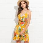 Shein Cold Shoulder Bell Sleeve Tropical Dress