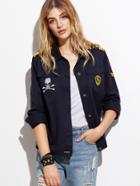 Shein Navy Button Up Jacket With Embroidered Epaulet