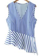 Shein Blue Stripe Split Side Asymmetrical Blouse