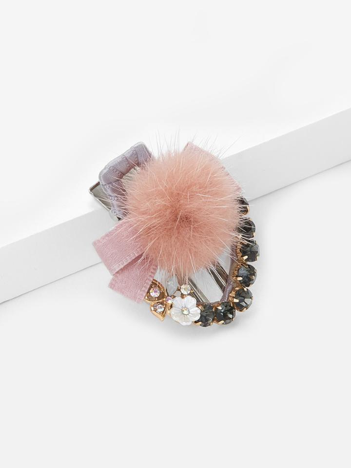Shein Rhinestone & Pom Pom Hair Clip
