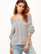 Shein Grey Cable Knit Off The Shoulder Sweater