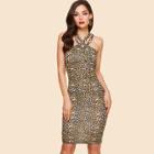 Shein Criss Cross Halterneck Leopard Print Dress