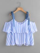 Shein Flounce Layered Vertical Striped Tie-strap Blouse