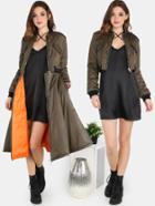 Shein Cropped Bomber Attachable Longline Jacket Olive