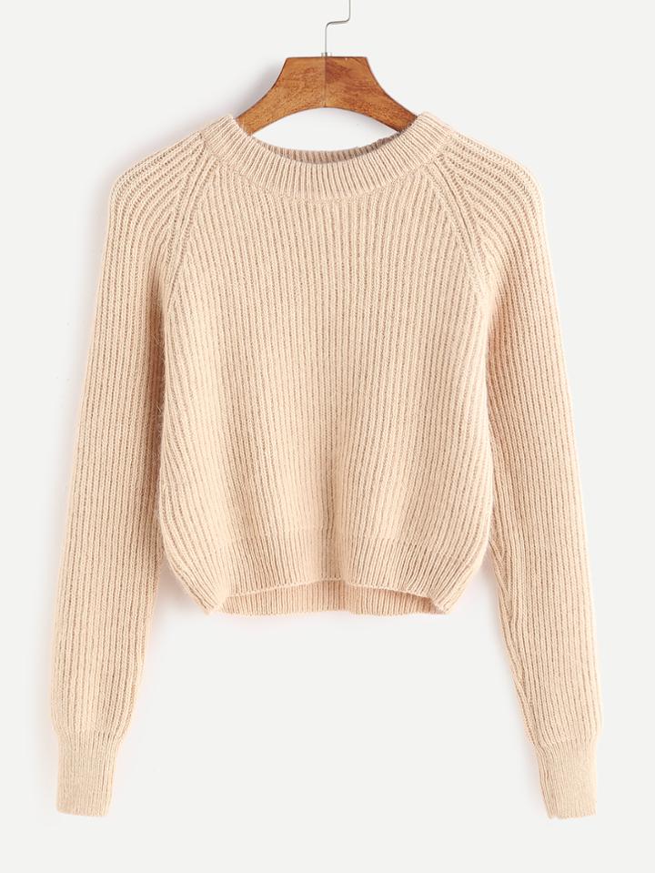 Shein Apricot Raglan Sleeve Crop Sweater