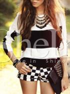 Shein Black White Long Sleeve Color Block T-shirt