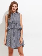 Shein Half Placket Flounce Trim Gingham Dress