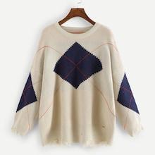 Shein Plus Geo Print Raw Hem Jumper