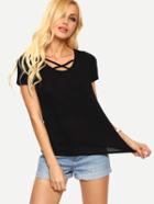 Shein Crisscross Neck Black T-shirt