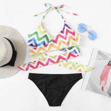 Shein Chevron Wrap Halter Bikini Set