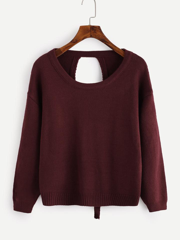 Shein Drop Shoulder Lace Up Open Back Sweater